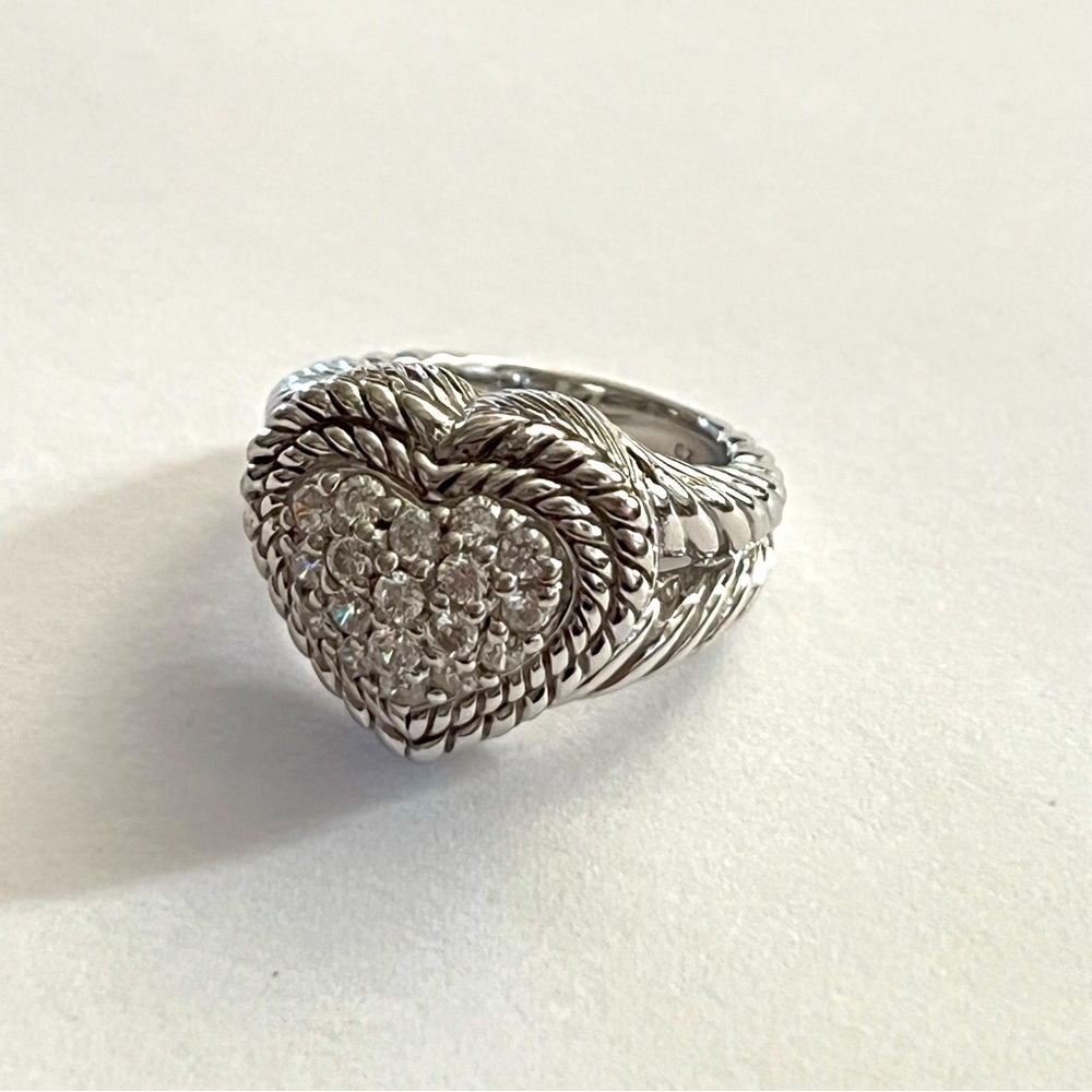 Judith Ripka Sterling Silver Diamonique Heart Cable Ring